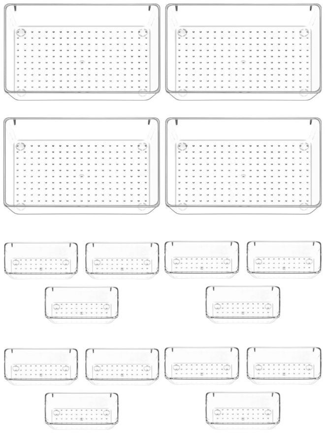 مجموعة من 16 منظم أدراج بلاستيكي شفاف، درجين لتنظيم أدراج المكتب، مناسبين لمستحضرات التجميل والمجوهرات وأدوات المطبخ والأدوات الإلكترونية وإكسسوارات المكتب - Image 2