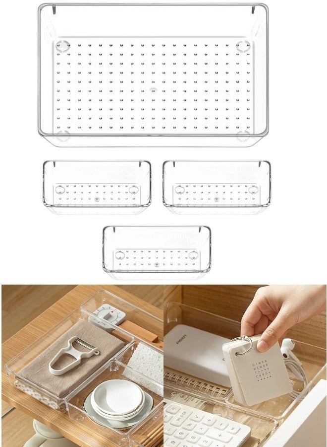 مجموعة من 16 منظم أدراج بلاستيكي شفاف، درجين لتنظيم أدراج المكتب، مناسبين لمستحضرات التجميل والمجوهرات وأدوات المطبخ والأدوات الإلكترونية وإكسسوارات المكتب - Image 3