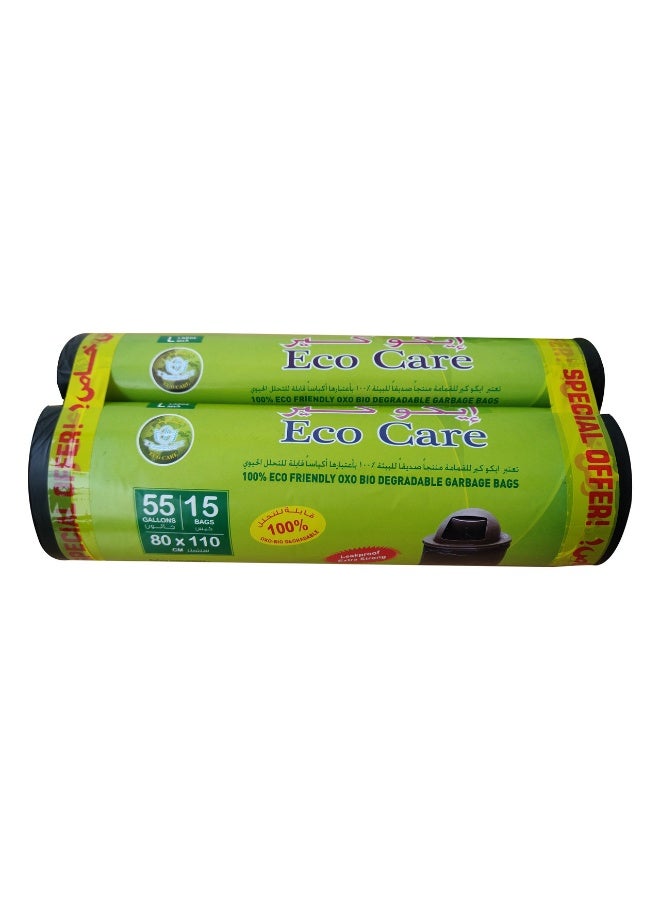 Eco Care Black Garbage Bag Roll, 15s, 55 Gallon - 80x110x2