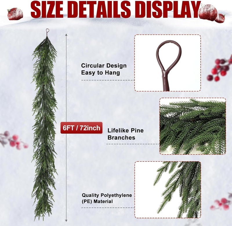 Artgar Pine Garland - 6 Ft Christmas Garland - Artificial Green Cedar Garlands - Garlands Christmas Decorations for Home Mantel Stairs Dining Table Christmas Decor (Green) - Image 5