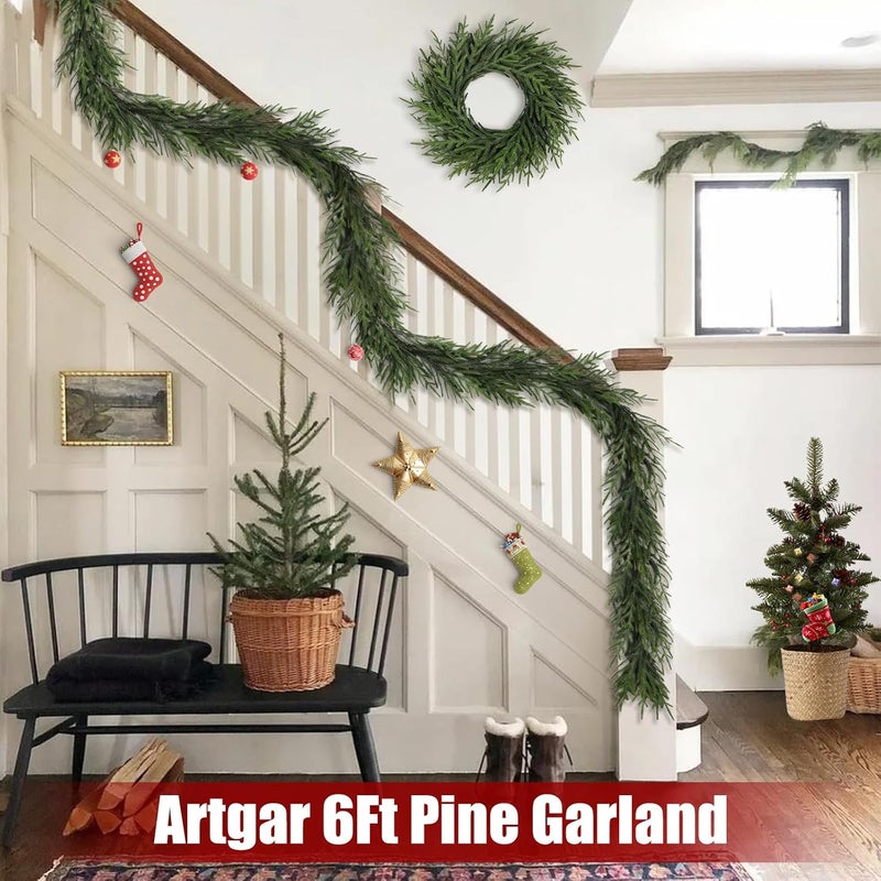 Artgar Pine Garland - 6 Ft Christmas Garland - Artificial Green Cedar Garlands - Garlands Christmas Decorations for Home Mantel Stairs Dining Table Christmas Decor (Green) - Image 4
