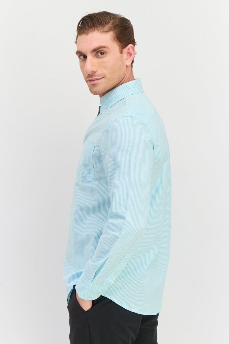 Chaps Men Custom Fit Long Sleeve Stripe Casual Shirt, Blue - Image 2