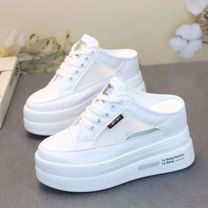 Trendy Slip-On Mules For Petite Individuals, Height-Increasing And Slimming 10Cm Lace-Up Casual White Shoes For Outdoor Wear - Image 3