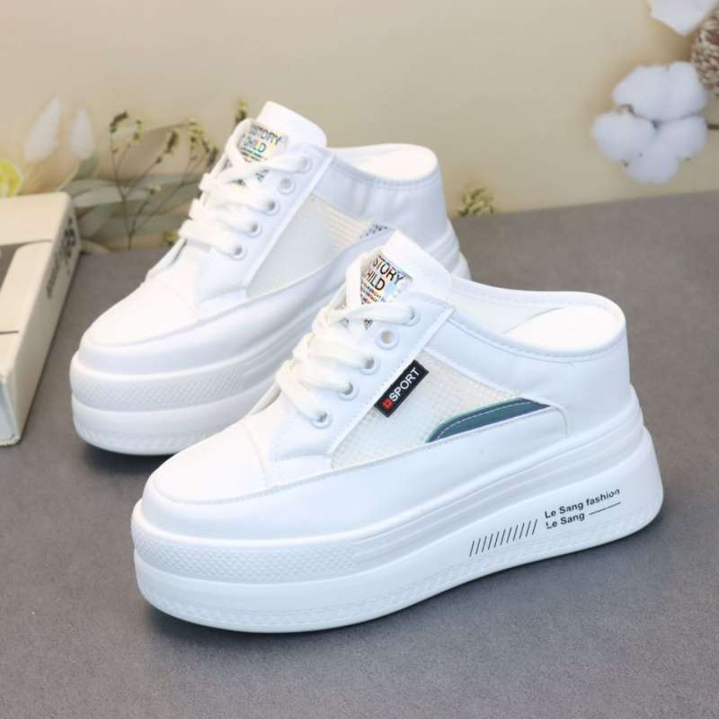 Trendy Slip-On Mules For Petite Individuals, Height-Increasing And Slimming 10Cm Lace-Up Casual White Shoes For Outdoor Wear - Image 5