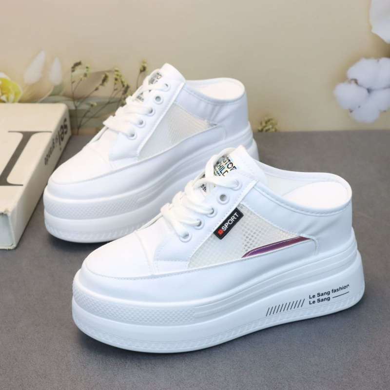Trendy Slip-On Mules For Petite Individuals, Height-Increasing And Slimming 10Cm Lace-Up Casual White Shoes For Outdoor Wear - Image 4
