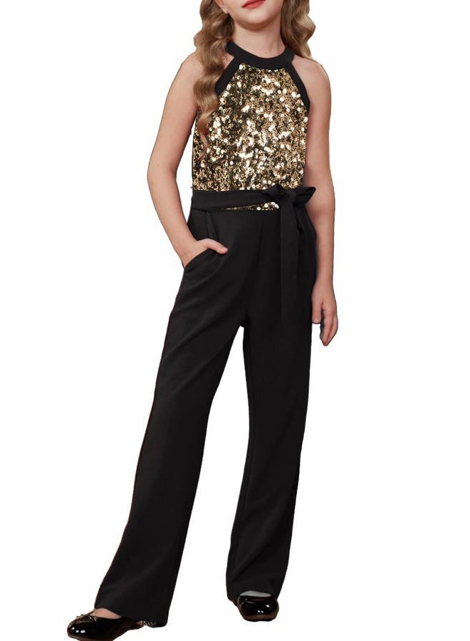 GRACE KARIN Black Jumpsuit Girls Sequin Romper Trendy Cute Formal Birthday Party Clothes Size 8-10 - Image 1