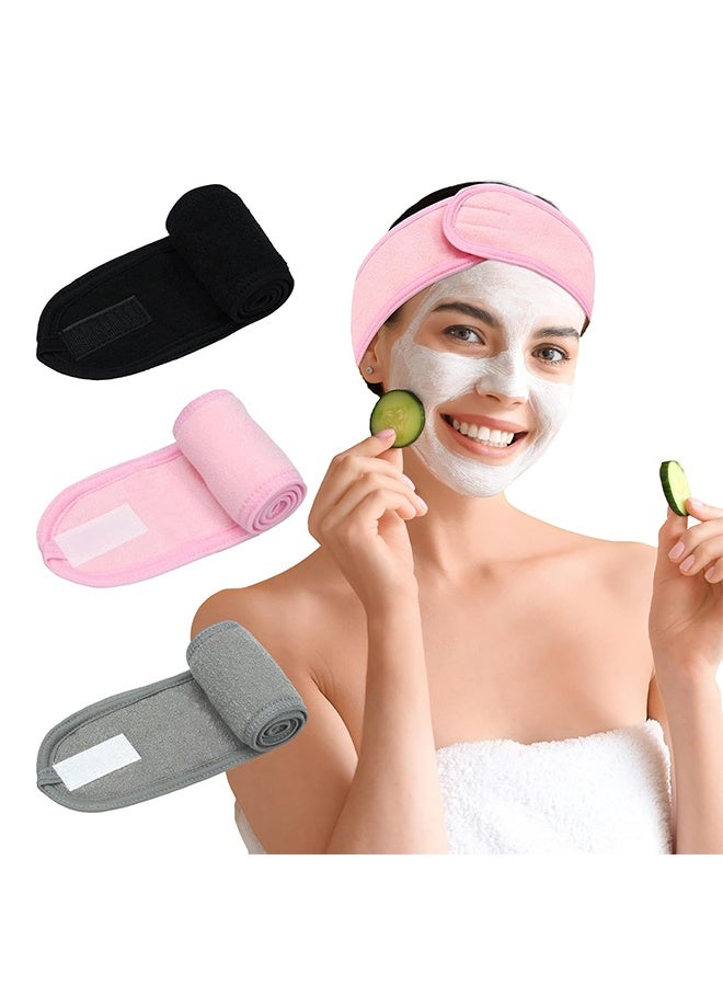 Generic 3 Pack Facial Spa Headband for Women - Adjustable, Non-Slip Terry Cloth Headband for Washing Face, Makeup, and Shower - Soft and Stretchable Hair Wrap  - Image 1