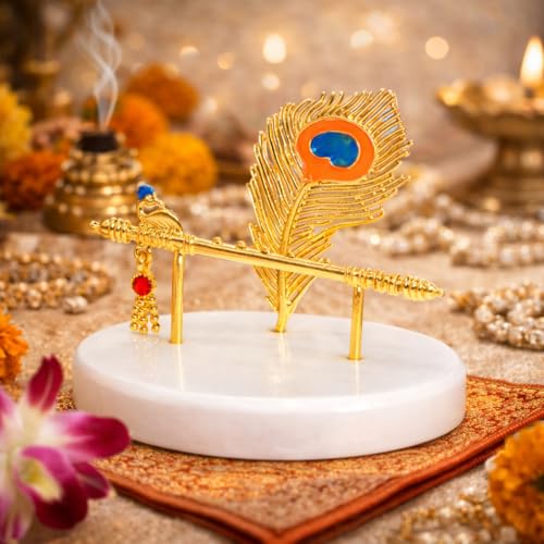 CraftVatika Goldplated Krishna Hand with Flute for Car Dashboard Small Return Housewarming Gift, Home Decoration Items for Living Room, Wedding Anniversary Janmashtami Birthday Gift for Man Woman - Image 1