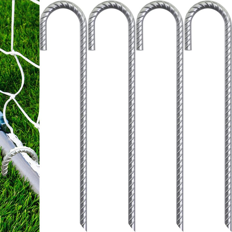 Eurmax Usa Trampolines Stakes Canopy Parts Wind Stake 12 Inch Heavy Duty Stake Safety Ground Anchor Galvanized Steel J Shaped  Pack Of 4(Silver) - Image 2