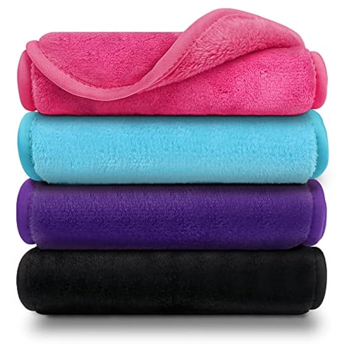 Orighty Makeup Remover Cloths Pack of 4, Reusable Microfiber Facial Cleansing Cloths, Remove Instantly Dirt, Makeup&Waterproof Mascara with Just Water, 15.5 x 7.5 in, Blue/Purple/Black/Pink - Image 1