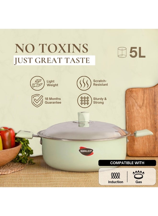 NIRLEP NutriHealth Pro 5L Induction Casserole with Stainless Steel Lid | Silver Ion Coating, Induction Compatible, Metal Spoon Friendly, Heavy Duty Handles With Soft Touch Finish  - Image 3