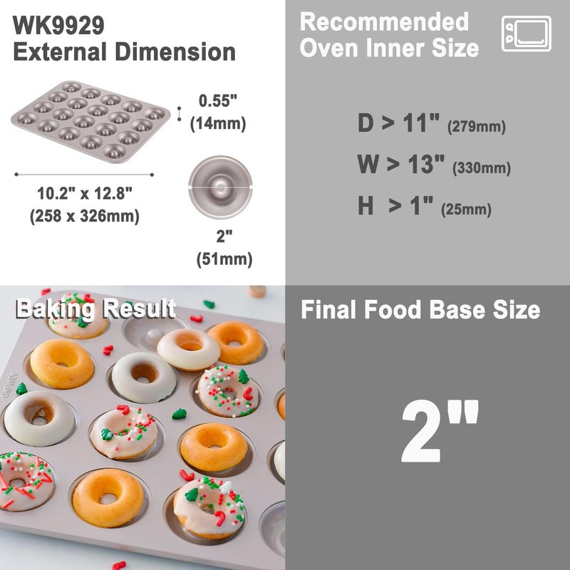 chefmade Donut Mold Cake Pan, 20-Cavity Non-Stick Ring Doughnut Bakeware for Oven Baking (Champagne Gold) - Image 2