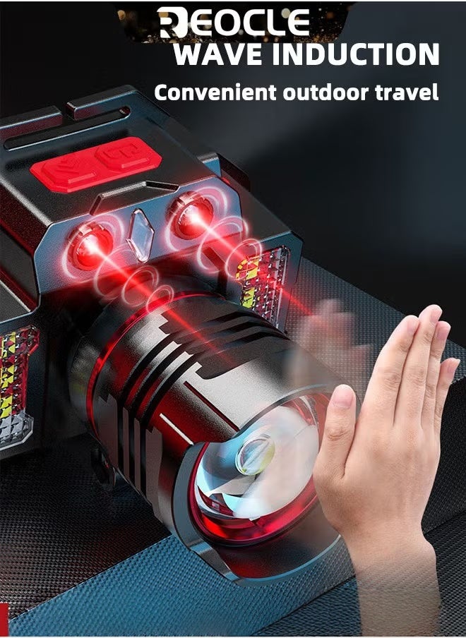 ريوكل مصباح أمامي 400-800 لومن بوظيفة الحث مع 3 أوضاع إضاءة قابلة للتعديل وشحن سريع عبر USB وزاوية قابلة للتعديل 90 درجة ومصباح أمامي LED مقاوم للماء للتخييم في الهواء الطلق وإصلاح السيارات - Image 2