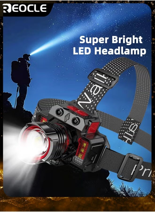 ريوكل مصباح أمامي 400-800 لومن بوظيفة الحث مع 3 أوضاع إضاءة قابلة للتعديل وشحن سريع عبر USB وزاوية قابلة للتعديل 90 درجة ومصباح أمامي LED مقاوم للماء للتخييم في الهواء الطلق وإصلاح السيارات - Image 1