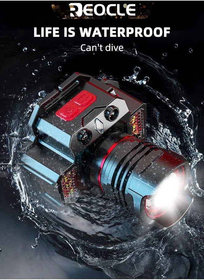 ريوكل مصباح أمامي 400-800 لومن بوظيفة الحث مع 3 أوضاع إضاءة قابلة للتعديل وشحن سريع عبر USB وزاوية قابلة للتعديل 90 درجة ومصباح أمامي LED مقاوم للماء للتخييم في الهواء الطلق وإصلاح السيارات - Image 4