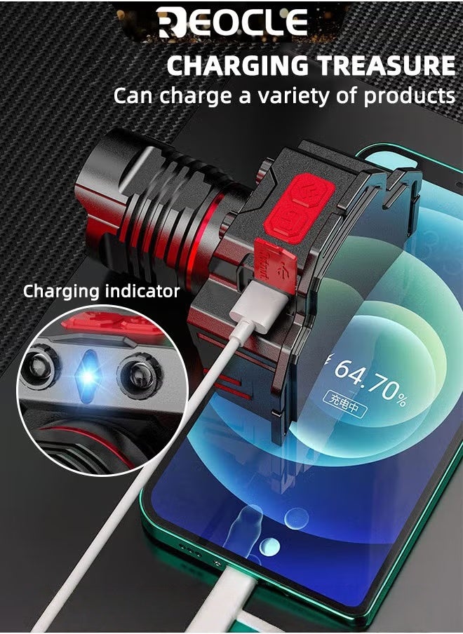 ريوكل مصباح أمامي 400-800 لومن بوظيفة الحث مع 3 أوضاع إضاءة قابلة للتعديل وشحن سريع عبر USB وزاوية قابلة للتعديل 90 درجة ومصباح أمامي LED مقاوم للماء للتخييم في الهواء الطلق وإصلاح السيارات - Image 5