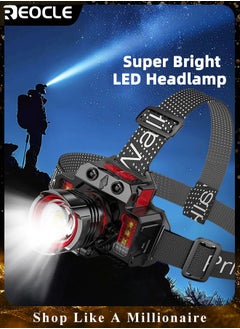 400-800 LM Headlamp Induction Function with 3 Adjustable Light Modes & USB Fast Charging & 90°Angle Adjustable & Waterproof Zoom LED Headlight for Outdoor Camping Car Repair