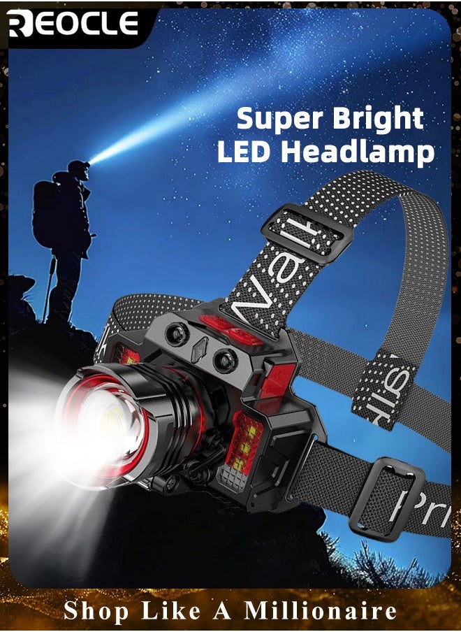 REOCLE - 400-800 LM Headlamp Induction Function with 3 Adjustable Light Modes & USB Fast Charging & 90°Angle Adjustable & Waterproof Zoom LED Headlight for Outdoor Camping Car Repair - Image 1