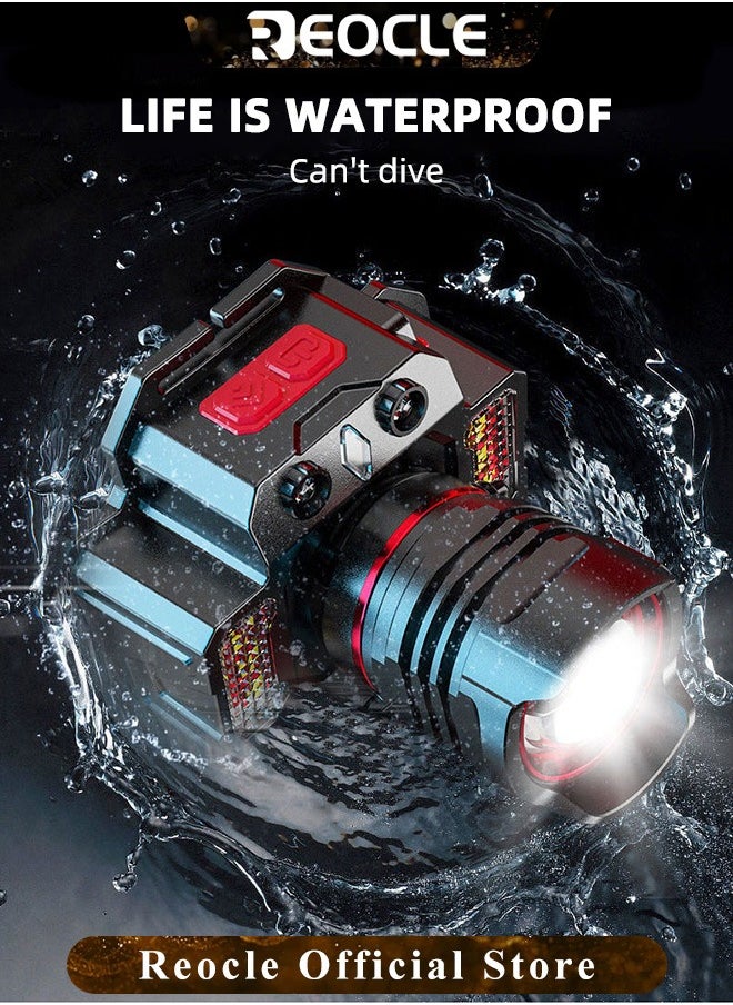 REOCLE - 400-800 LM Headlamp Induction Function with 3 Adjustable Light Modes & USB Fast Charging & 90°Angle Adjustable & Waterproof Zoom LED Headlight for Outdoor Camping Car Repair - Image 1