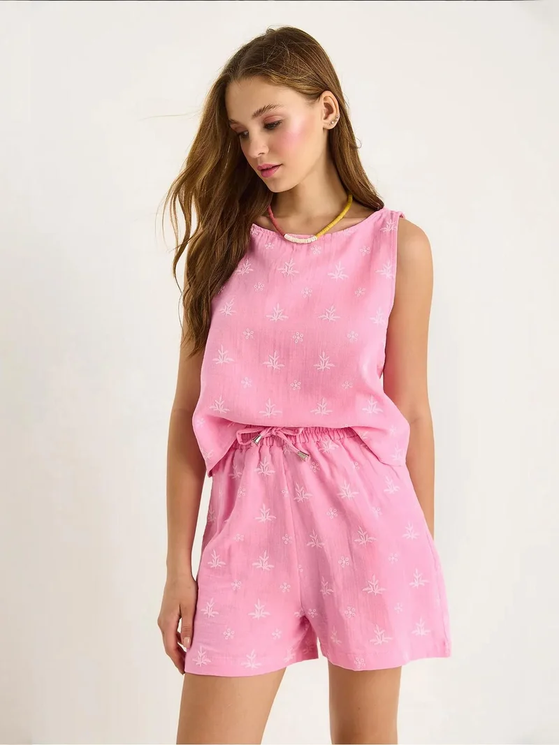 Bianco Lucci Bright Pink LUCCI Short High Waist Two-Piece Coord Set with Button Closure for Women | Best Price UAE