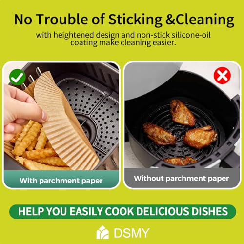DSMY 150 PCS Air Fryer Disposable Paper Liners,8 Inch Square Parchment Disposable Paper Liner for 5-8QT Air Fryer,Baking, Roasting and Microwave, Non-Stick Airfryer Accessories - Image 2