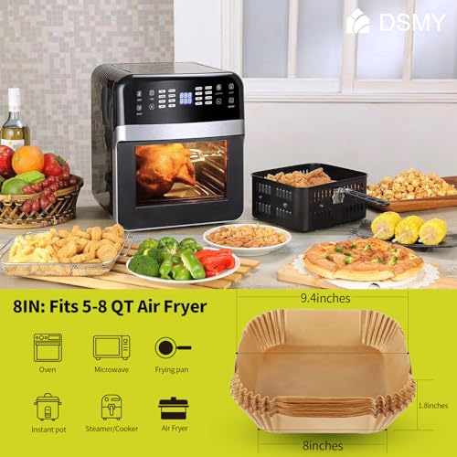 DSMY 150 PCS Air Fryer Disposable Paper Liners,8 Inch Square Parchment Disposable Paper Liner for 5-8QT Air Fryer,Baking, Roasting and Microwave, Non-Stick Airfryer Accessories - Image 5