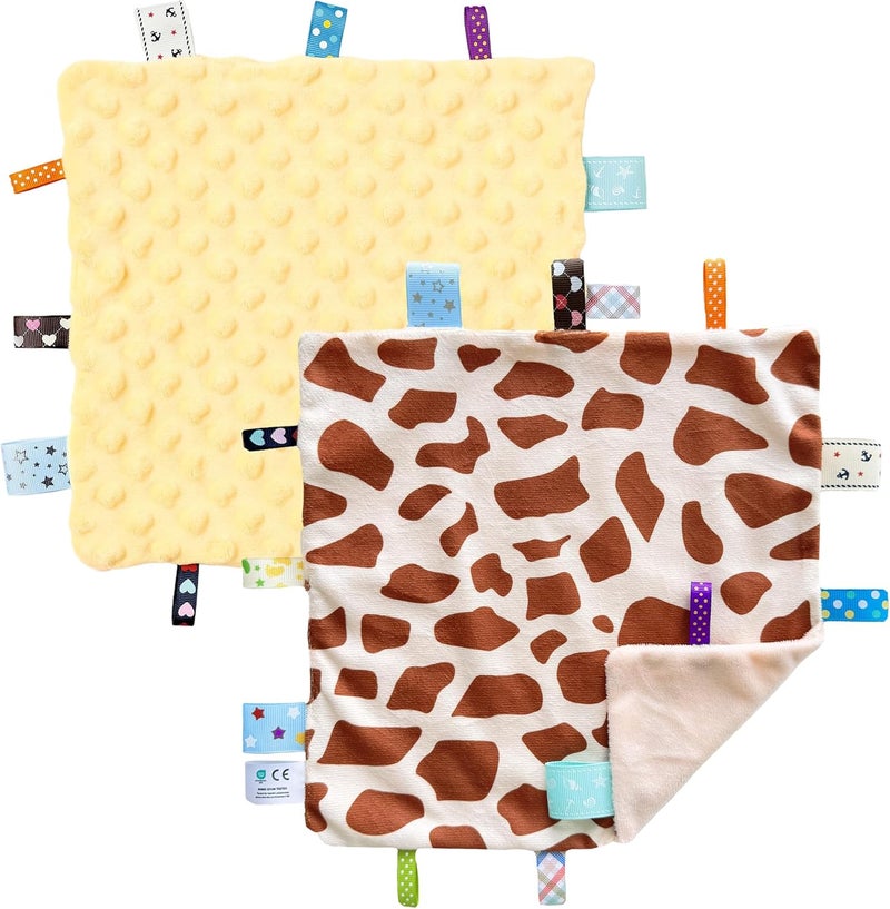 CREVENT Security Blanket for Babies, Soft Baby Lovey Comforter, Sensory Plush Blanket for Baby Girls, Calming Sleep Companion, 10" x 10" 2pcs - Image 1