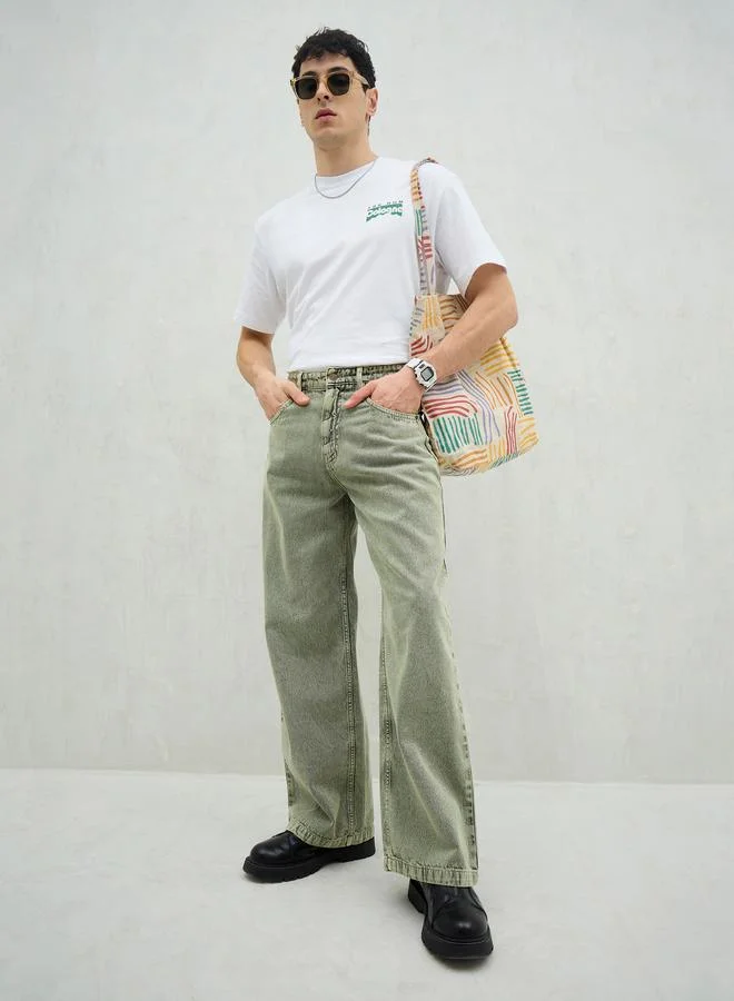 ساسافراس Sassafras Men Green Mid Rise Plain Wide Leg Jeans