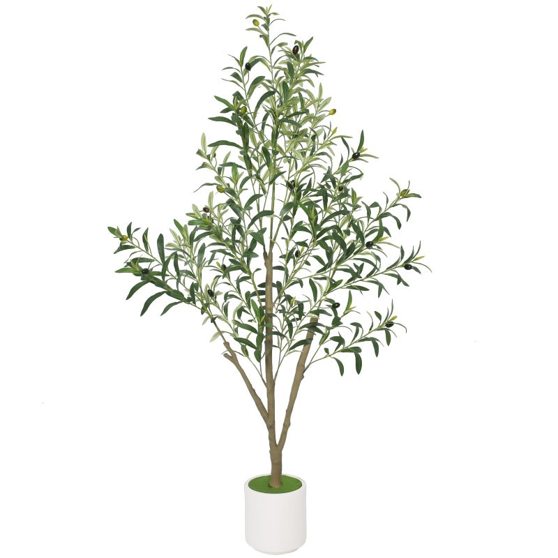 Timoo Olive Trees Artificial Indoor 5 FT Tall Fake Olive Tree with White Planter, Artificial Plants Indoor Faux Tree with Realistic Leaves and Lifelike Fruits, Fake Plant for Home Office Decor - Image 1
