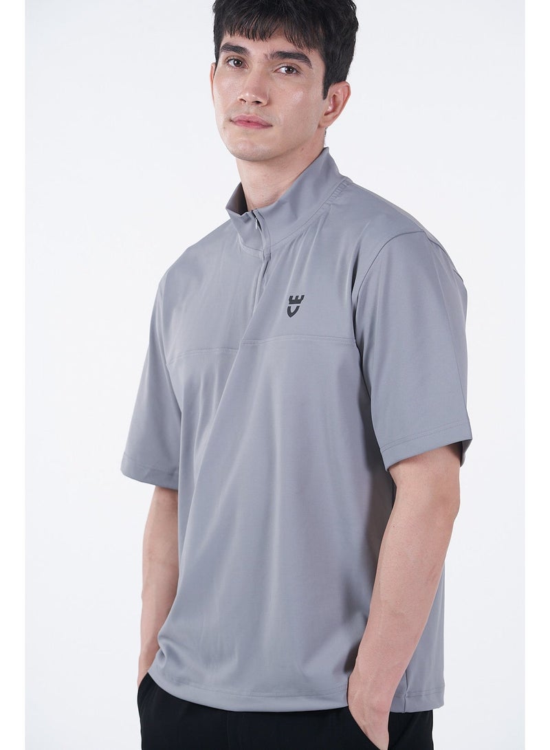 جينرلس تيشيرت رجالي بأكمام قصيرة بسحّاب ربع – رمادي إسباني - Image 3