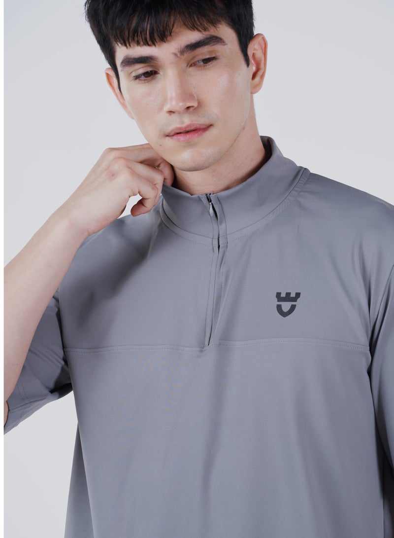 جينرلس تيشيرت رجالي بأكمام قصيرة بسحّاب ربع – رمادي إسباني - Image 4