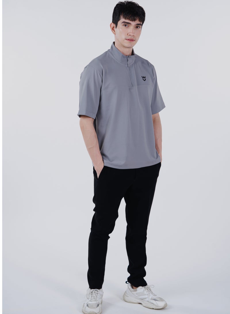 جينرلس تيشيرت رجالي بأكمام قصيرة بسحّاب ربع – رمادي إسباني - Image 1