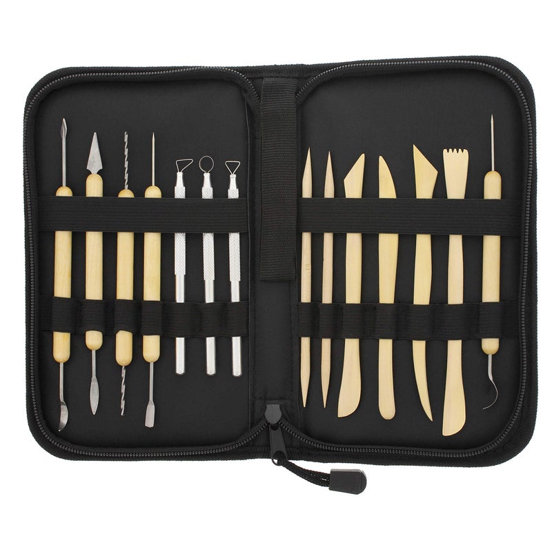 US Art Supply Pottery Clay Tools Set 14Piece Includes Pottery Tools Canvas Case for Sculpting Ceramics and Easy Storage Transport