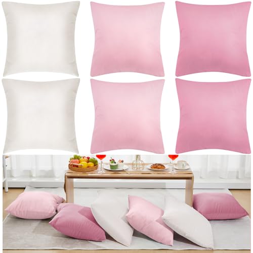 Berlune 6 Pcs Velvet Throw Pillow Covers 18 x 18 Decorative Cushion Cases Soft Pillowcase for Picnic Coquette Party Accessories Bedroom Living Room Decor No Inserts Pink Series