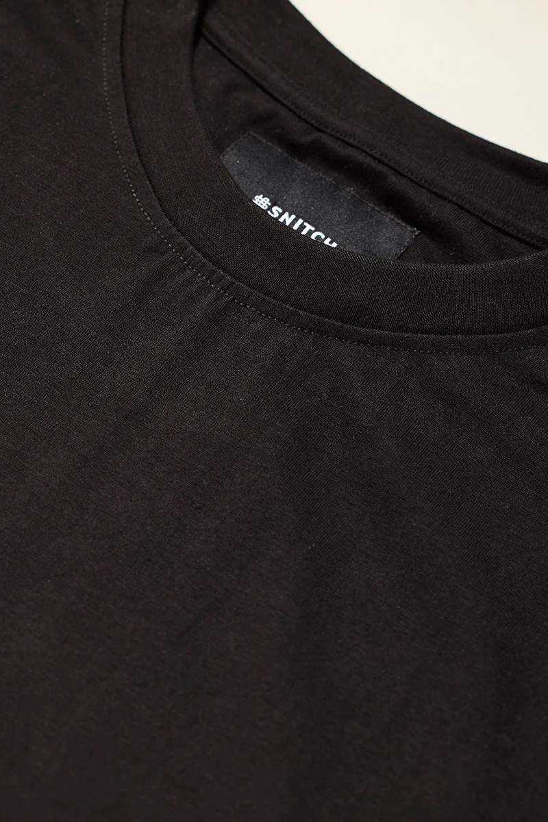 SNITCH Black Solid Long Sleeve Slim Fit Casual T-Shirt