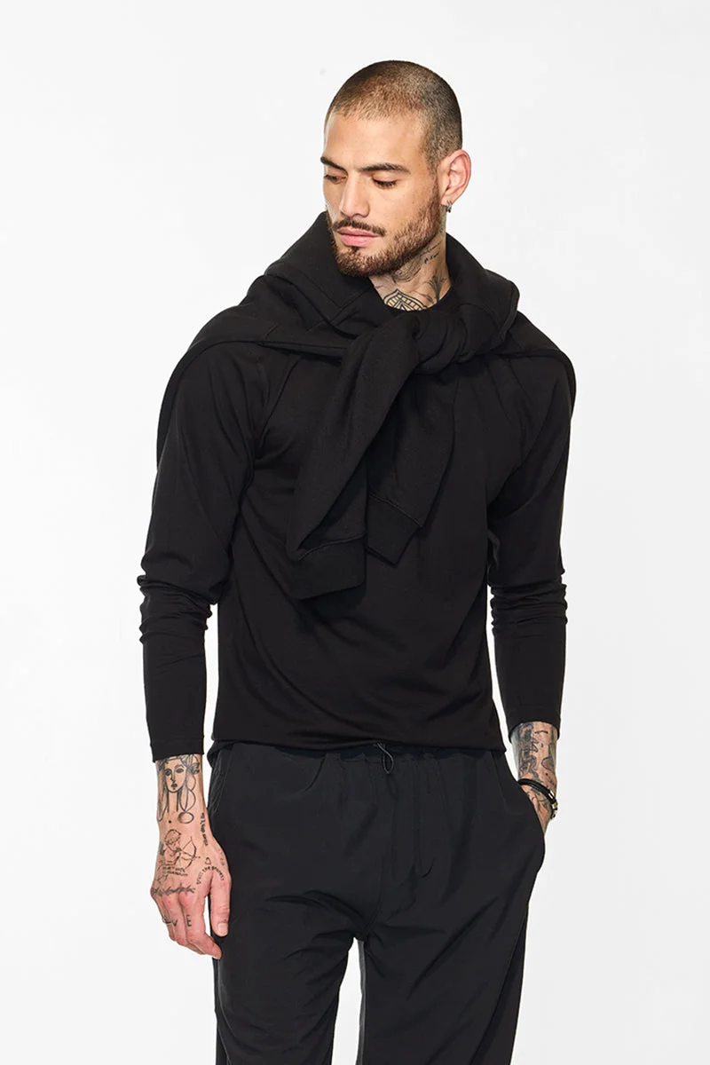 SNITCH Black Solid Long Sleeve Slim Fit Casual T-Shirt