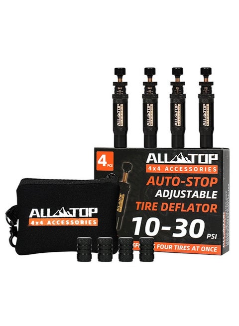 Adjustable Auto-Stop Tire Deflator Valve Kit, 10-30 PSI Air Down Tool Offroad Accessories, 4 Pcs