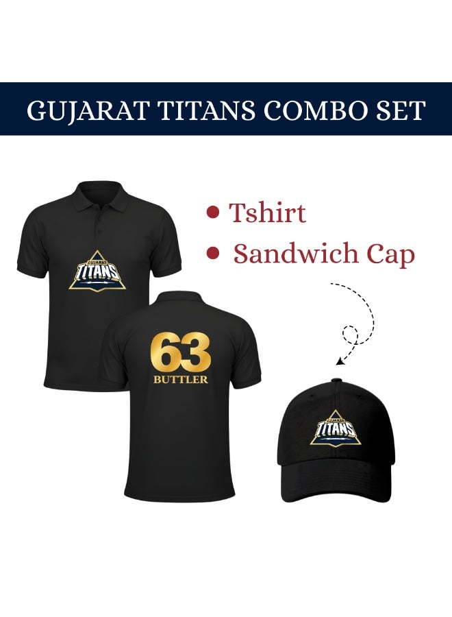 PRINTSHOP4ME Gujarat Cricket Men's Dry-Fit Polo Neck T-Shirt | GT Tshirt With Cap | Soft & Breathable Sportswear For Cricket lovers | Wearit For Games - Image 2