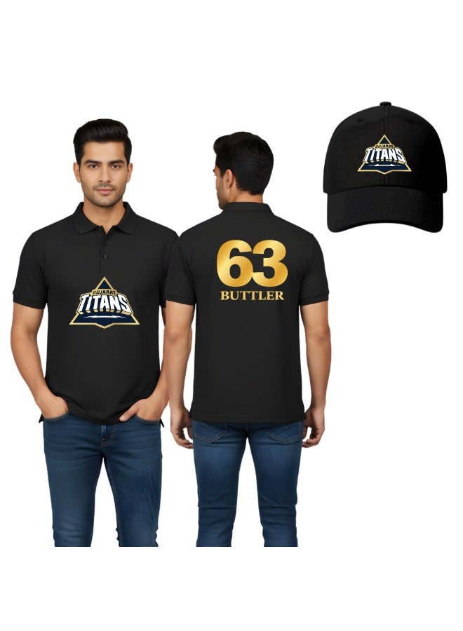 PRINTSHOP4ME Gujarat Cricket Men's Dry-Fit Polo Neck T-Shirt | GT Tshirt With Cap | Soft & Breathable Sportswear For Cricket lovers | Wearit For Games - Image 1