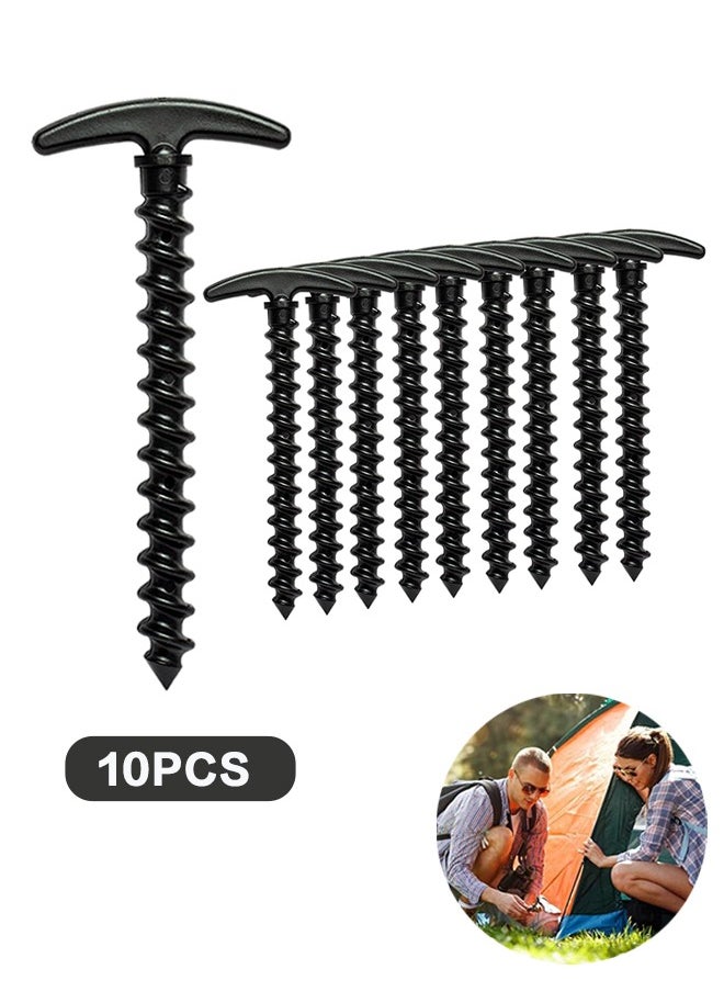 Sweet Life - 10 PCS Tents Stakes 5.7 Inch Spiral Ground Anchor Lightweight Tent Pegs for Canopies Tarps Camping Backpaking Landscaping Securing Dogs Pets Outdoor Black - Image 1