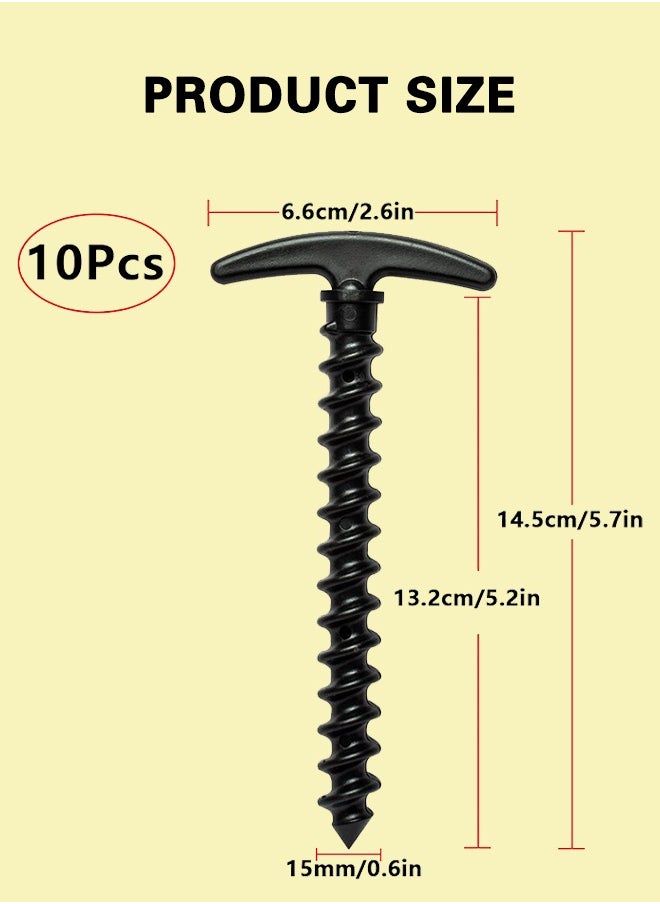 Sweet Life - 10 PCS Tents Stakes 5.7 Inch Spiral Ground Anchor Lightweight Tent Pegs for Canopies Tarps Camping Backpaking Landscaping Securing Dogs Pets Outdoor Black - Image 1