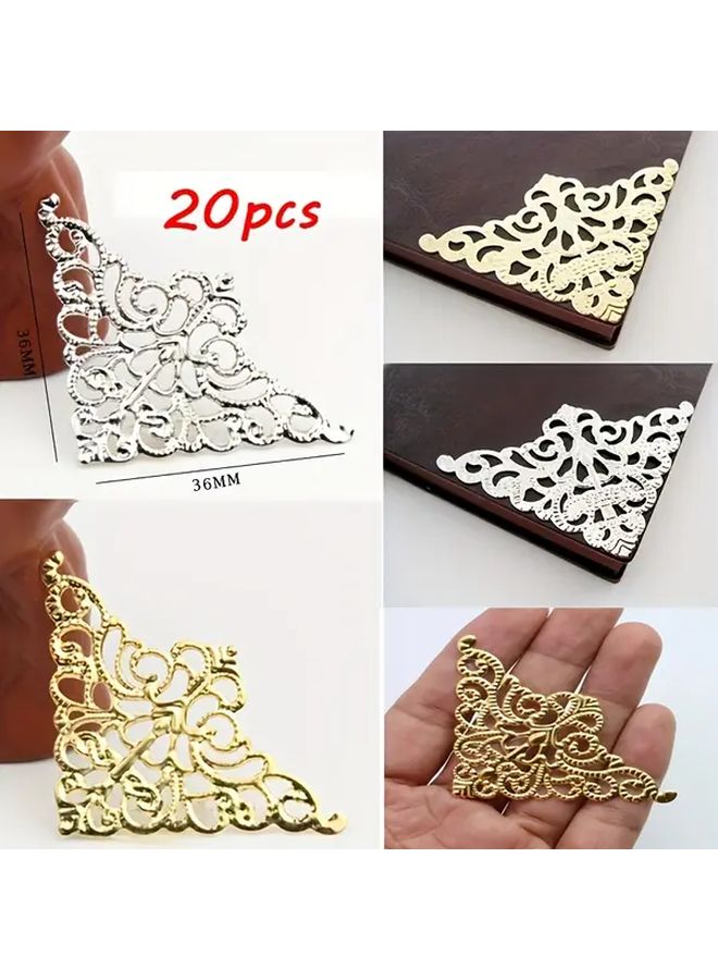 Yellow Metal Lace Corner Protectors Vintage DIY Notebook Decoration Scrapbooking Supplies - Image 1