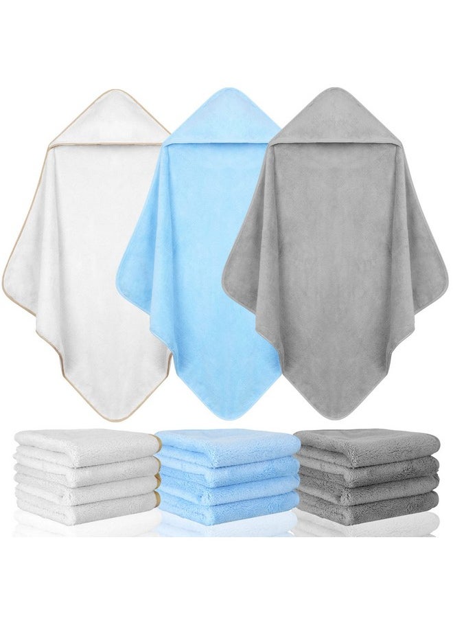 Moukeren - 15 Pcs Baby Bath Towel And Washcloths Set Includes 3 Pcs Baby Hooded Towels And 12 Pcs Baby Washcloths Fleece Towels Absorbent Wash Clothes For Newborn Toddler Boy Girl Infant Essentials Gift - Image 1