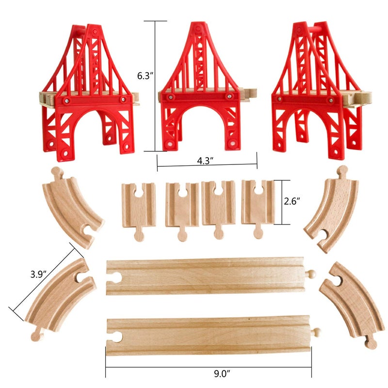 OrgMemory Wooden Train Bridges, 3 Suspension Bridge, Wooden Train Track Accessories, Wood Train Track, Train Tracks Compatible with All Major Brands, Wood Toys for Girls & Boys - Image 3