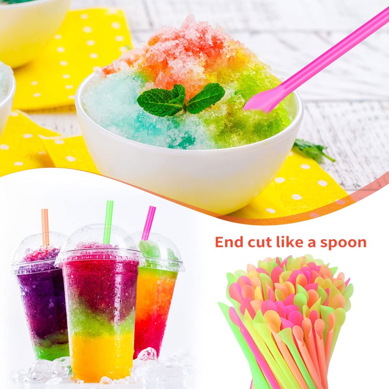 Eaasty 500 Pcs Snow Cone Spoon Straws  Flexible Plastic Flexible Disposable Drinking Straws  Disposable Plastic Sip Stir Sticks (Yellow Green Orange Rose Red) - Image 5
