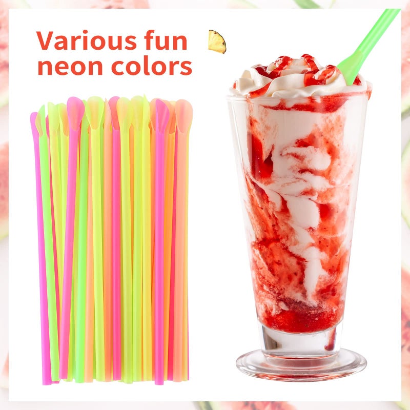 Eaasty 500 Pcs Snow Cone Spoon Straws  Flexible Plastic Flexible Disposable Drinking Straws  Disposable Plastic Sip Stir Sticks (Yellow Green Orange Rose Red) - Image 3