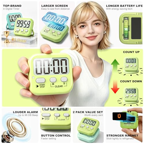 Antonki 2 Pack Digital Timer for Kids, Magnetic Countdown Kitchen Timers for Cooking, Egg, Classroom, Teacher, Exercise, Study, Oven - Battery Included - Image 4