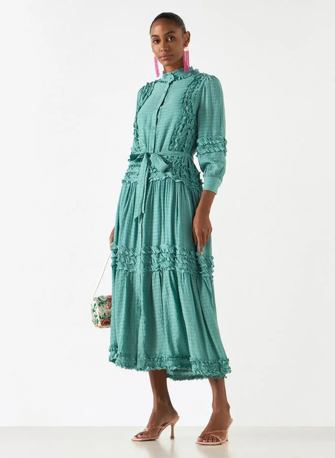 2Xtremz 2Xtremz Ruffle Detail Dress with 3/4 Sleeves and Tie-Up Belt