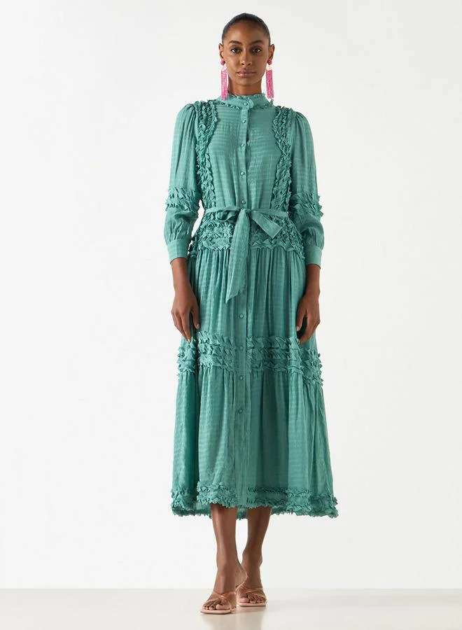2Xtremz 2Xtremz Ruffle Detail Dress with 3/4 Sleeves and Tie-Up Belt