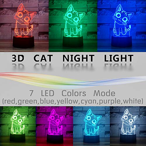 i-CHONY Cat Gift Night Light for Kids,Auto 7 Colors Changing Anime Table Lamp,3D Illusion Bedside Lamp,Cute Cat Gifts for Women Teens Boys Girls Birthday Christmas Gifts - Image 3